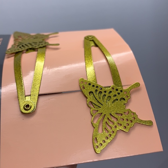 2 butterfly hair snap clips accessories new gold - Picture 3 of 8
